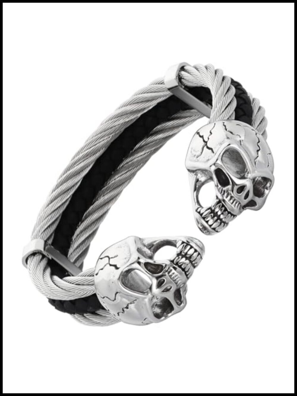 Stainless Steel Leather Skull Cuff Bracelet Gothic Biker Punk Jewelry Men